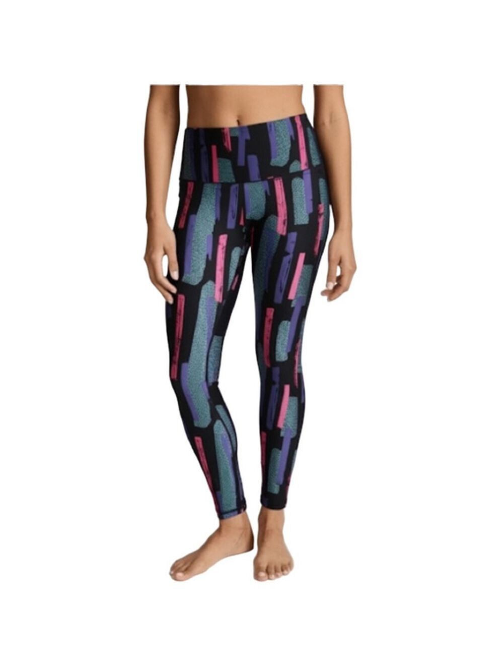Reebok AOP Printed Leggings Black Pink Purple High Rise Speedwick Activewear XS